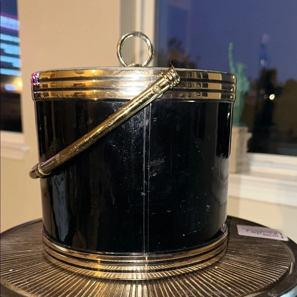 Shelton Vintage Black and Gold Ice Bucket with Handle